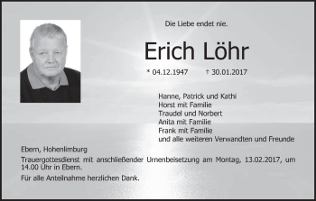 Anzeige von Erich Löhr von MGO