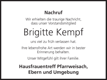 Anzeige von Brigitte Kempf von MGO