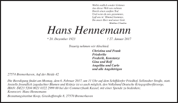 Anzeige von Hans Hennemann von MGO