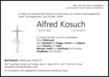 Anzeige von Alfred Kosuch von MGO