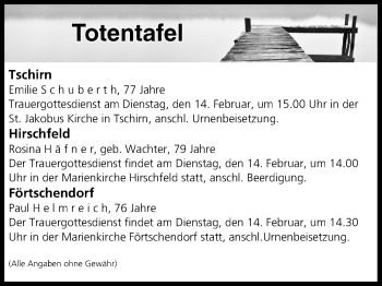 Anzeige von Totentafel vom 14.02.2017 von MGO