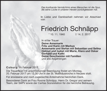 Anzeige von Friedrich Schnäpp von MGO