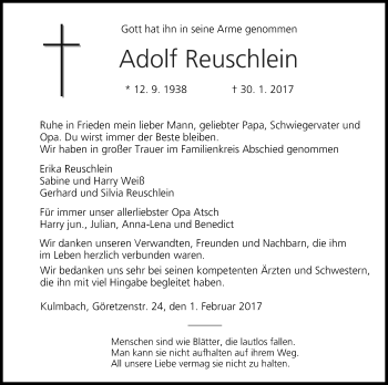 Anzeige von Adolf Reuschlein von MGO
