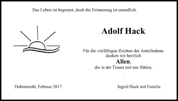 Anzeige von Adolf Hack von MGO