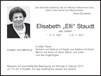 Anzeige von Elisabeth  Staudt von MGO