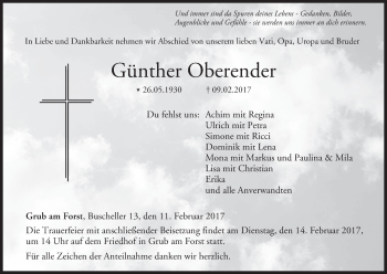 Anzeige von Günther Oberender von MGO