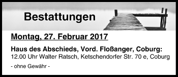 Anzeige von Bestattungen vom 27.02.2017 von MGO