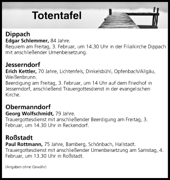 Anzeige von Totentafel vom 02.02.2017 von MGO