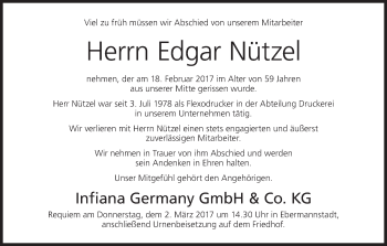 Anzeige von Edgar Nützel von MGO