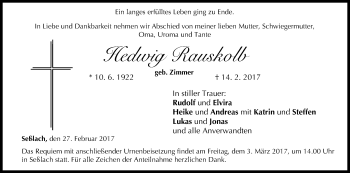 Anzeige von Hedwig Rauskolb von MGO