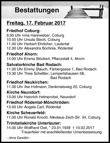 Anzeige von Bestattungen vom 17.02.2017 von MGO
