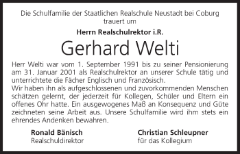 Anzeige von Gerhard Welti von MGO