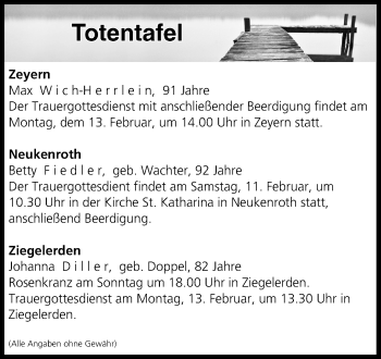 Anzeige von Totentafel vom 11.02.2017 von MGO