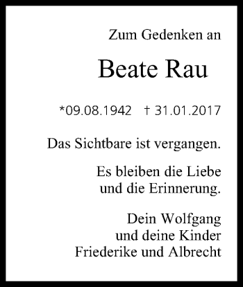 Anzeige von Beate Rau von MGO