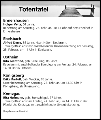 Anzeige von Totentafel vom 24.02.2017 von MGO