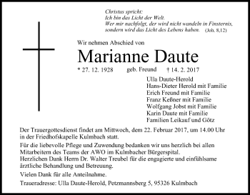 Anzeige von Marianne Daute von MGO