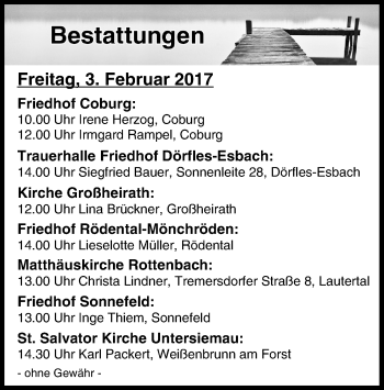 Anzeige von Bestattungen vom 03.02.2017 von MGO