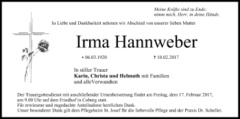 Anzeige von Irma Hannweber von MGO