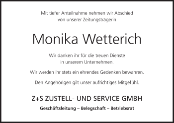 Anzeige von Monika Wetterich von MGO