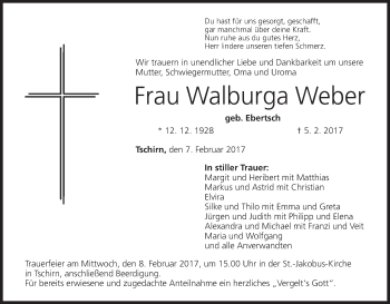 Anzeige von Walburga Weber von MGO