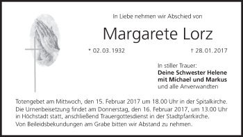 Anzeige von Margarete Lorz von MGO