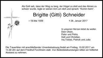 Anzeige von Brigitte Schneider von MGO