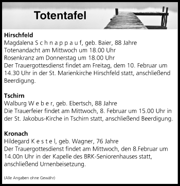 Anzeige von Totentafel vom 08.02.2017 von MGO