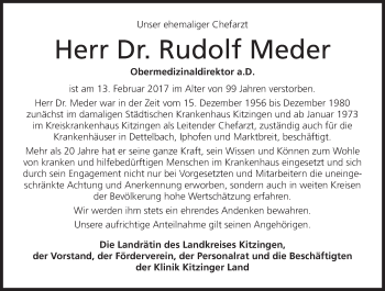 Anzeige von Rudolf Meder von MGO