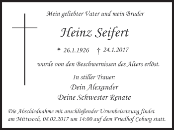 Anzeige von Heinz Seifert von MGO