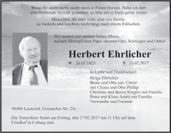 Anzeige von Herbert Ehrlicher von MGO