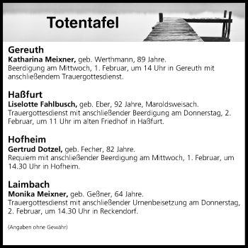 Anzeige von Totentafel vom 01.02.2017 von MGO
