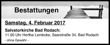 Anzeige von Bestattungen vom 04.02.2017 von MGO