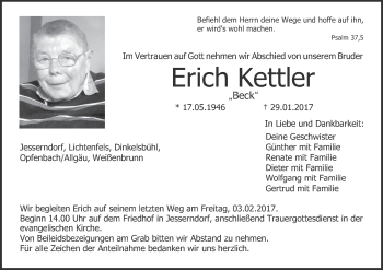 Anzeige von Erich Kettler von MGO