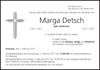 Anzeige von Marga Detsch von MGO