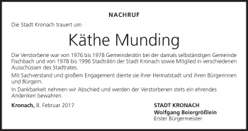 Anzeige von Käthe Munding von MGO