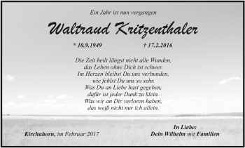 Anzeige von Waltraud Kritzenthaler von MGO Anzeige von Waltraud Kritzenthaler von MGO