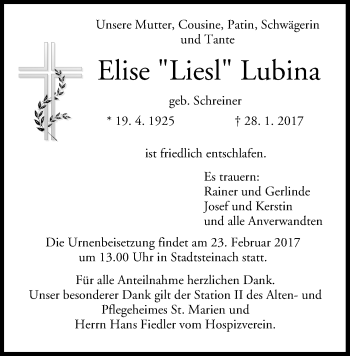 Anzeige von Elise Liesl Lubina von MGO