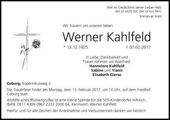 Anzeige von Werner Kahlfeld von MGO