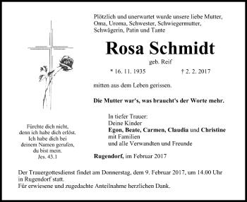 Anzeige von Rosa Schmidt von MGO