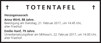 Anzeige von Totentafel 21.02.2017 von MGO