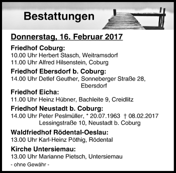 Anzeige von Bestattungen vom 16.02.2017 von MGO