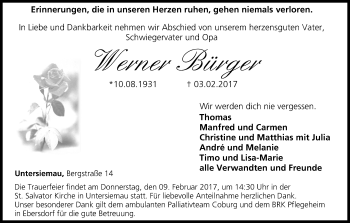 Anzeige von Werner Bürger von MGO