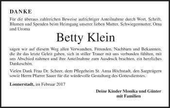 Anzeige von Betty Klein von MGO