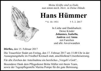 Anzeige von Hans Hümmer von MGO