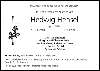 Anzeige von Hedwig Hensel von MGO