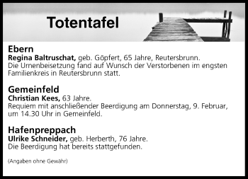 Anzeige von Totentafel vom 08.02.2017 von MGO