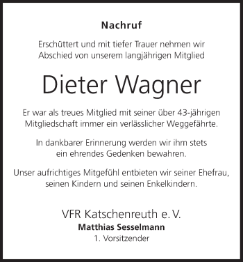Anzeige von Dieter Wagner von MGO