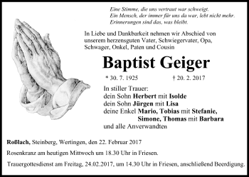 Anzeige von Baptist Geiger von MGO