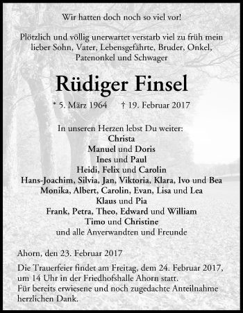 Anzeige von Rüdiger Finsel von MGO