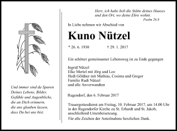 Anzeige von Kuno Nützel von MGO
